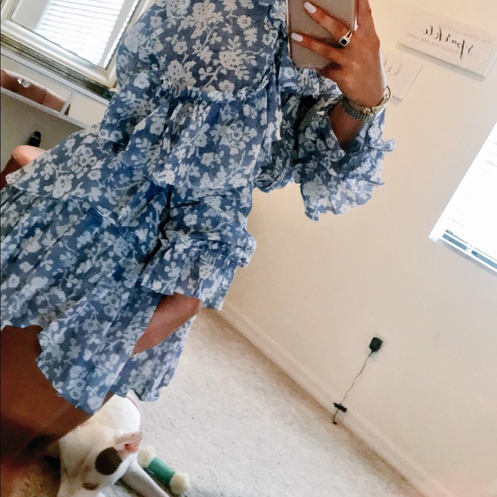 LoveShackFancy blue ruffle mini skirt